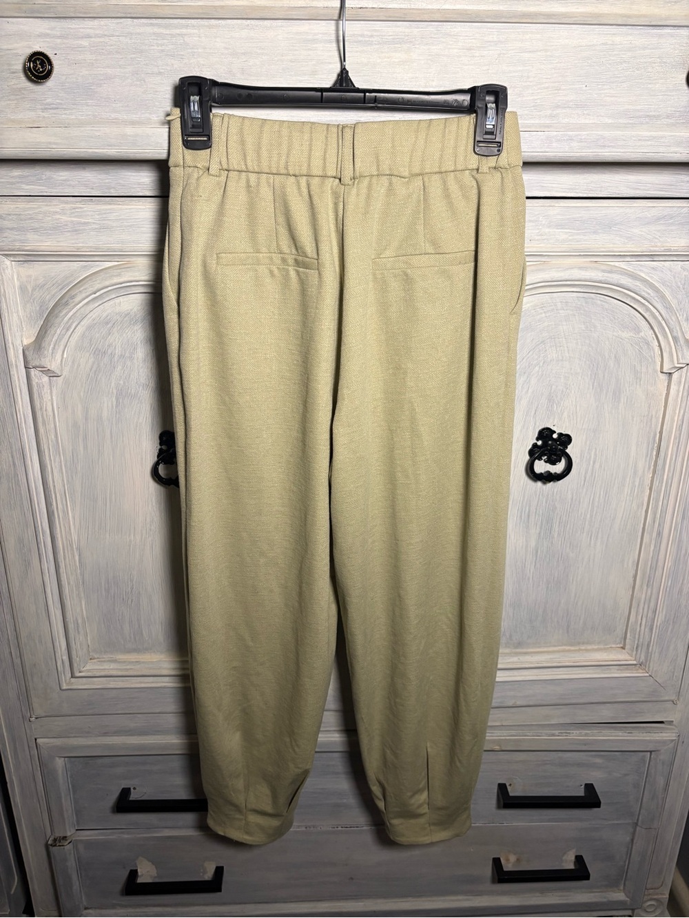 OGL Stretch Linen-Like Wrinkle-Resistant Tapered Pant Sage Green Tailored Office - Picture 13 of 14